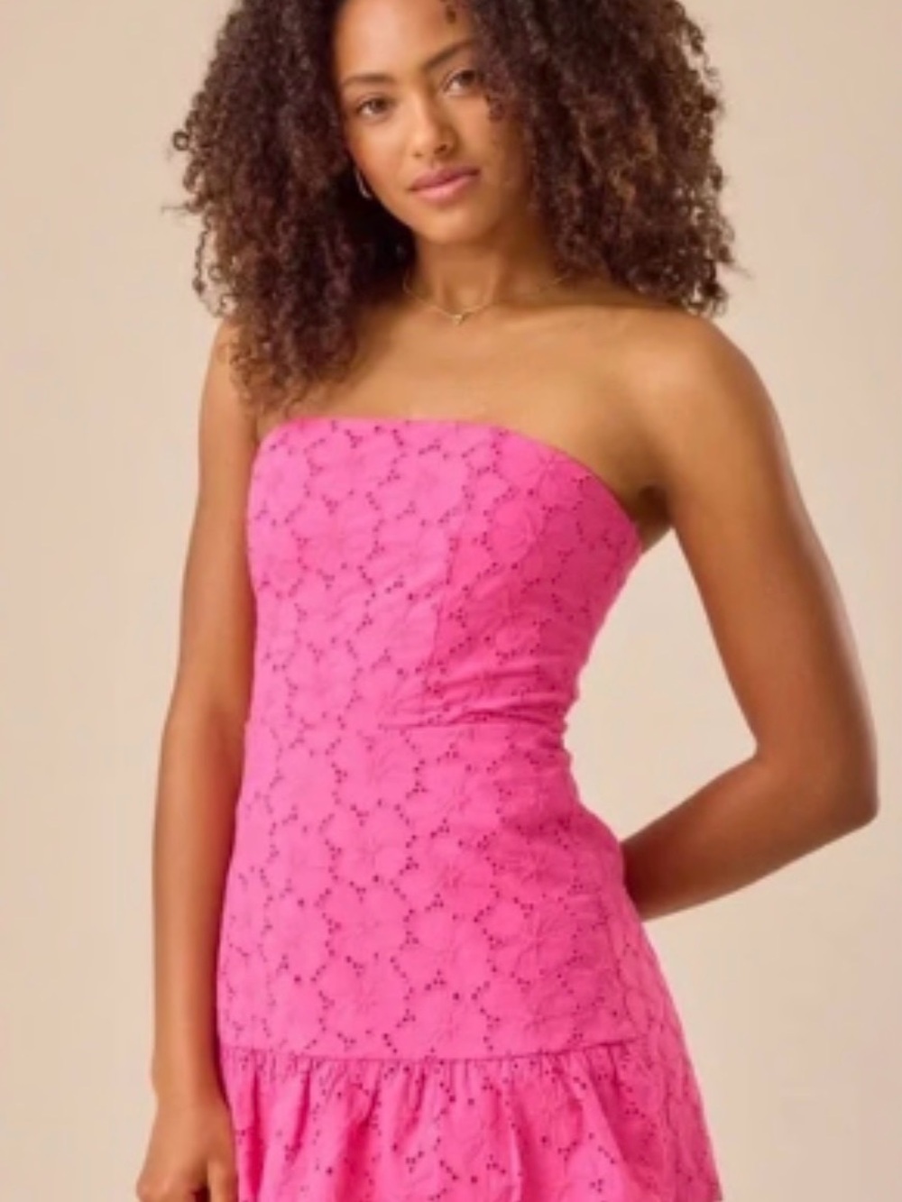 Altar'd State Strapless Hot Pink Eyelet Rompee
